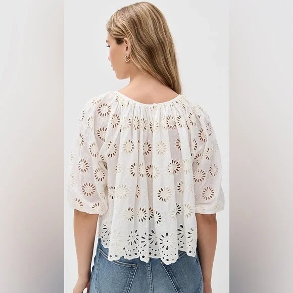 Madewell Embroidered Shirred Puff Sleeve Top - Picture 3 of 16